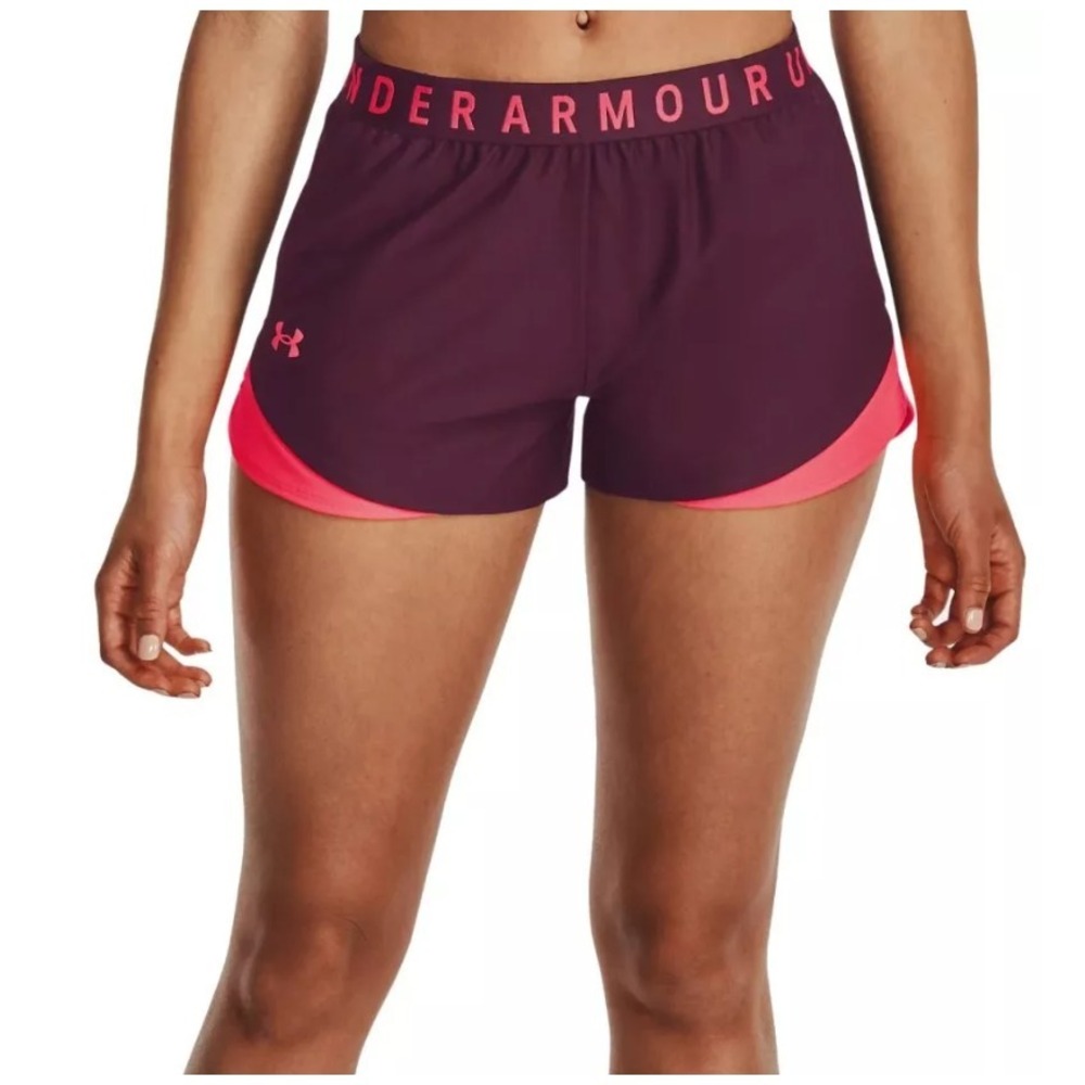 Under Armour® (Women's XS) UA Play Up 3.0 Women's 3" Shorts in Burgundy/Hot Pink